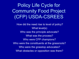 Policy Life Cycle for Community Food Project (CFP) USDA …