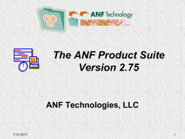 The ANF Product Suite Version 2.75
