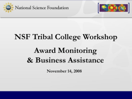 NSF Award Monitoring and Business Assistance