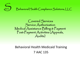 Covered Services Service Authorization Medical Assistance