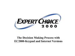 Expert Choice 2000 The Decision Making Process