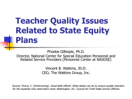 Teacher Quality Issues Related to State Equity Plans