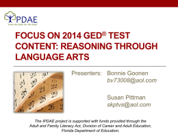 Focus on 2014 GED - IPDAE - Institute for the Professional