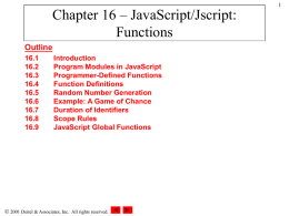 Chapter 11 – JavaScript/Jscript: Functions