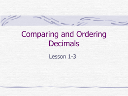 Comparing and Ordering Decimals