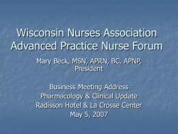 Advanced Practice Nurse Forum Wisconsin Nurses Association