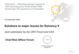 Chief Risk Officer Forum Five major issues for Solvency II