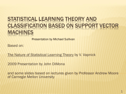 Statistical Learning Theory and Classification based on