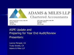 ASPE Update and Preparing for Year End Audit/Review