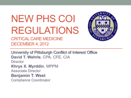 New PHS COI Regulations & changes to University Policy 11