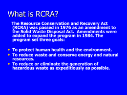 RCRA 101 - Department of Atmospheric and Environmental
