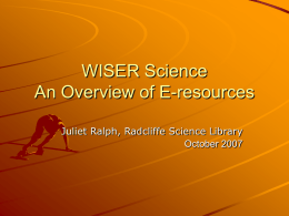 WISER: Science An Overview of E