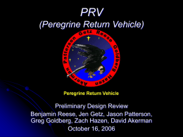 PRV (Peregrine Return Vehicle) Preliminary Design Review