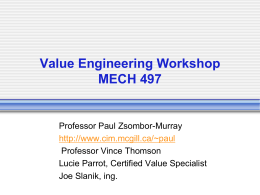 Value Engineering Workshop Mech 497
