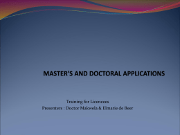MASTER’S AND DOCTORAL APPLICATIONS - UNISA
