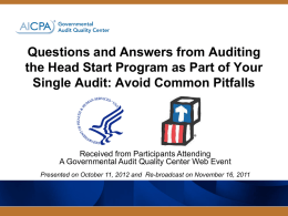 Questions and Answers from Auditing the Head Start Program