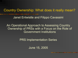 Country Ownership of PRSPs: Experience in 4 countries