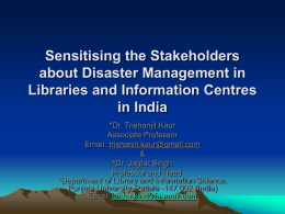 Sensitising the Stakeholders about Disaster Management in