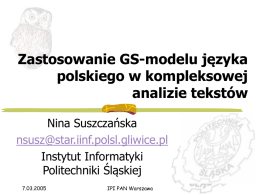 Zastosowanie GS-modelu języka polskiego w kompleksowej