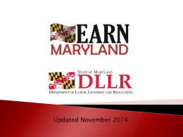 EARN MARYLAND PLANNING GRANT