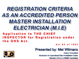 Accreditation Criteria for MASTER INSTALLATION ELECTRICIANS