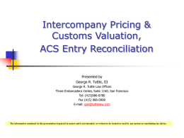 IRS Rules, Intercompany Transfers & Customs Valuation