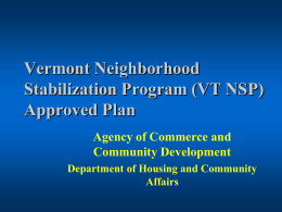 The Vermont Neighborhood Stabilization Program (NSP)
