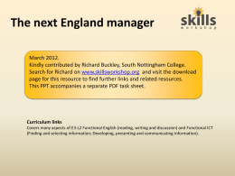 The next England manager - Home Page | Skills Workshop