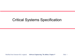 Critical Systems Specification (Ch. 9)