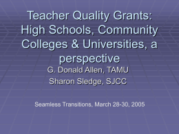 Teacher Quality Grants: High Schools, Community Colleges