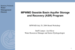 MPWMD Seaside Basin Aquifer Storage and Recovery (ASR
