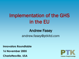 Implementation of the GHS in the EU