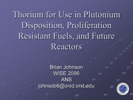 Thorium for use in Plutonium Disposition, Proliferation