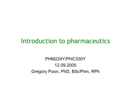 What is pharmaceutics? - University of Toronto