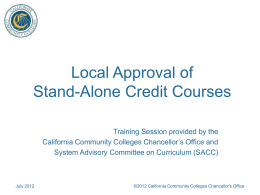 Stand-alone Credit Course Training