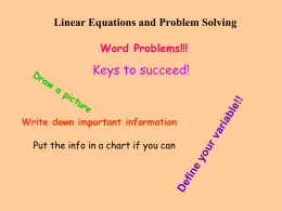 3.5 Linear Equations and Problem Solving Word Problems