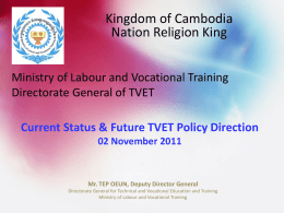 Cambodia’s Skills Challenges on PPP in TVET