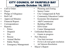Fairfield Bay City Council Meeting February 14 City Office