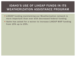 LIHEAP in Idaho - Weatherization Assistance Program