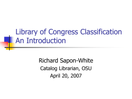 Library of Congress Classification An Introduction