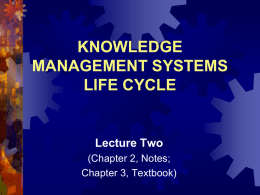KNOWLEDGE MANAGEMENT SYSTEMS LIFE CYCLE Lecture Two
