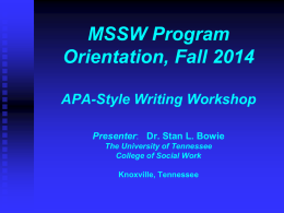 APA Writing Workshop Sponsored By: National Association of