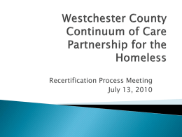 Westchester County Continuum of Care for the Homeless