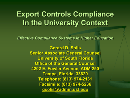 Export Controls Compliance In the University Context