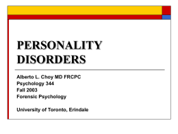 PERSONALITY DISORDERS - University of Toronto Mississauga