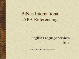BiNus International Referencing Workshop