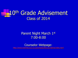 10th Grade Advisement Class of 2014