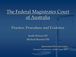 The Federal Magistrates Court of Australia Practice