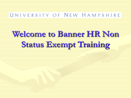 Welcome to Banner HR Non Status Exempt Training