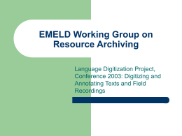 EMELD Working Group on Resource Archiving